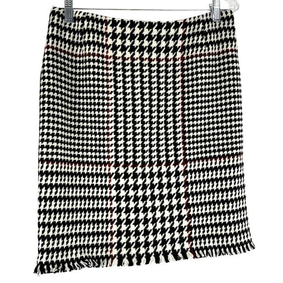 Akris Punto NWT Houndstooth Black White Red Wool Blend Fringe Mini Skirt Size 8 - Picture 3 of 12